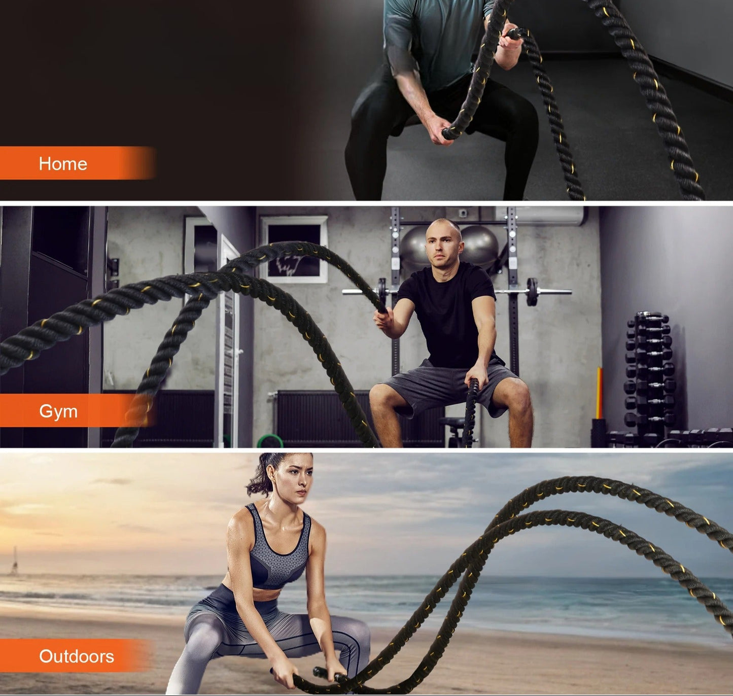 1.5 inch diameter, 9 meter long battle rope fitness training