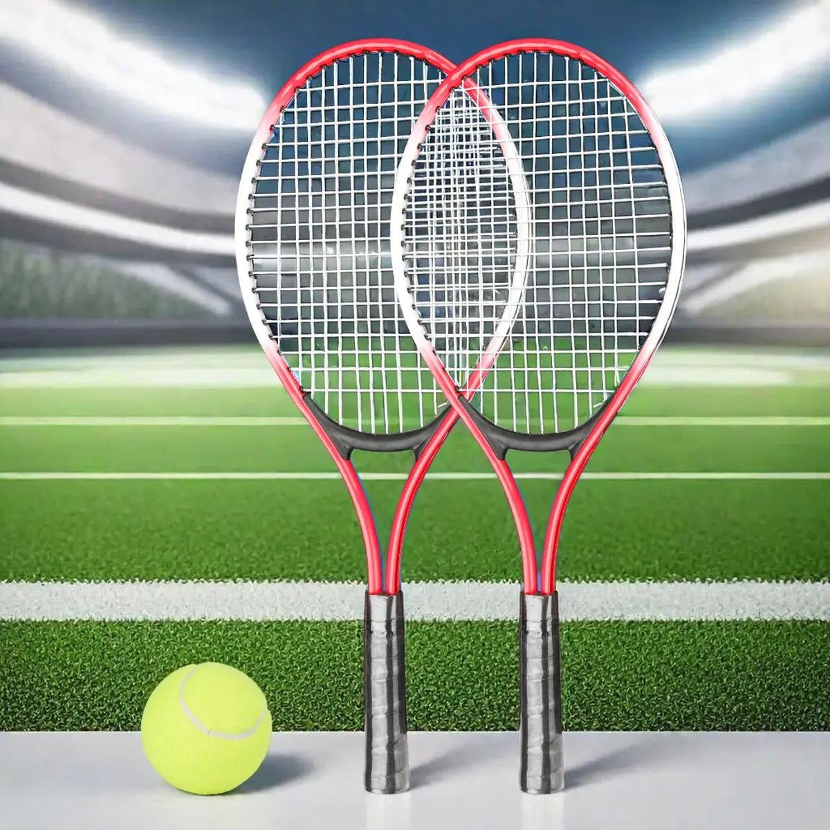 2 raquetas de tenis, bolsa y pelota de juego