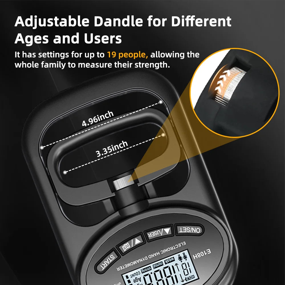 Dinamómetro digital de mano de 265 libras, entrenador de fuerza con empuñaduras, medidor electrónico, medidor, pantalla LCD USB