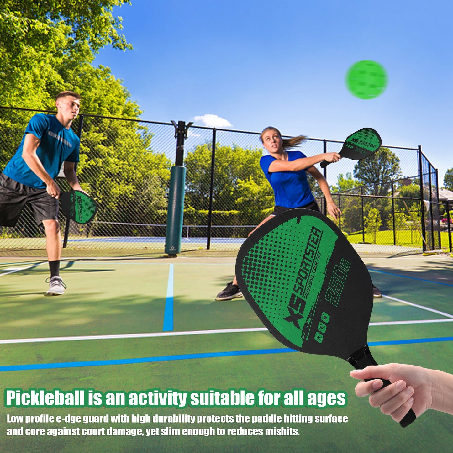 Juego de palas de pickleball (2 raquetas y 4 pelotas de pickleball)