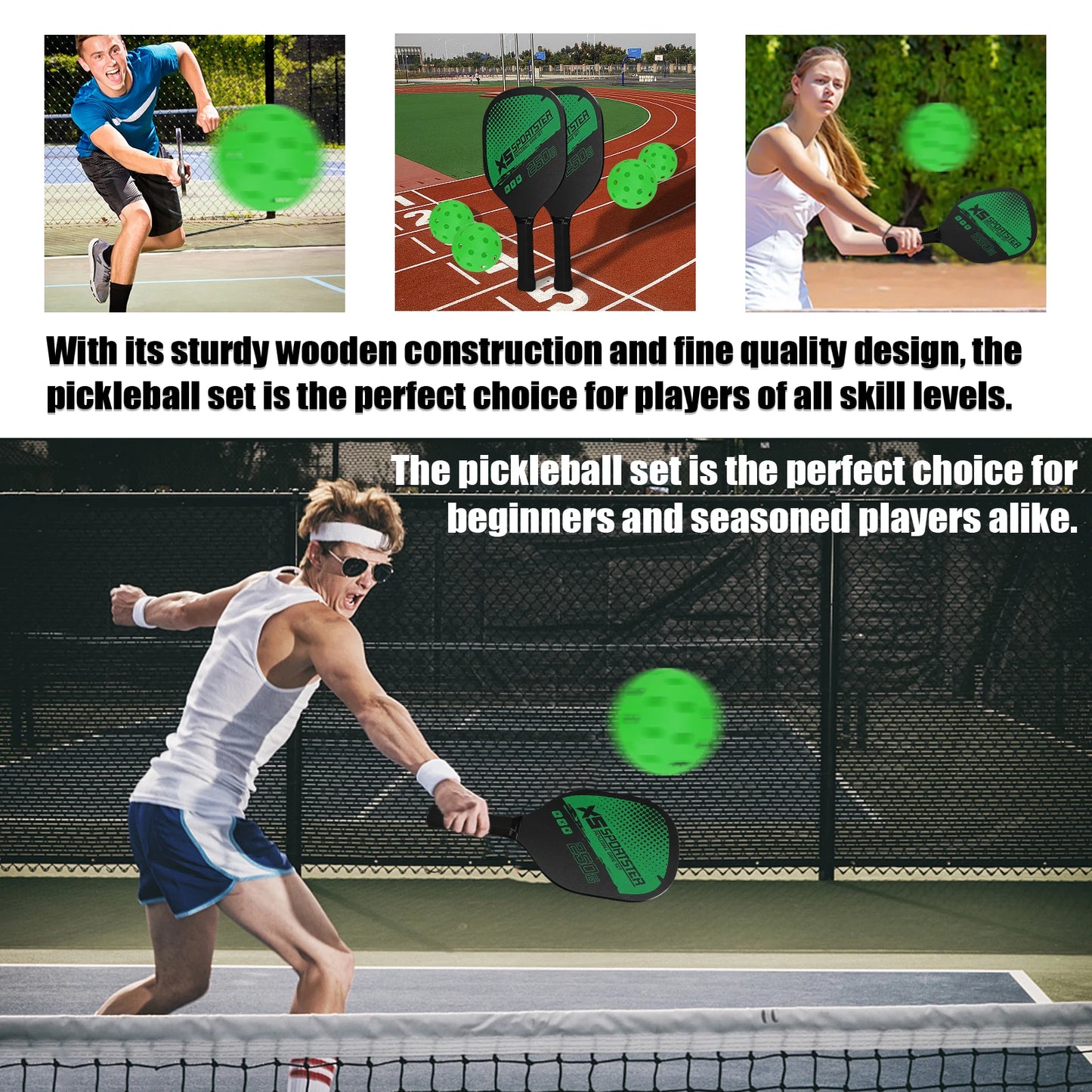 Juego de palas de pickleball (2 raquetas y 4 pelotas de pickleball)
