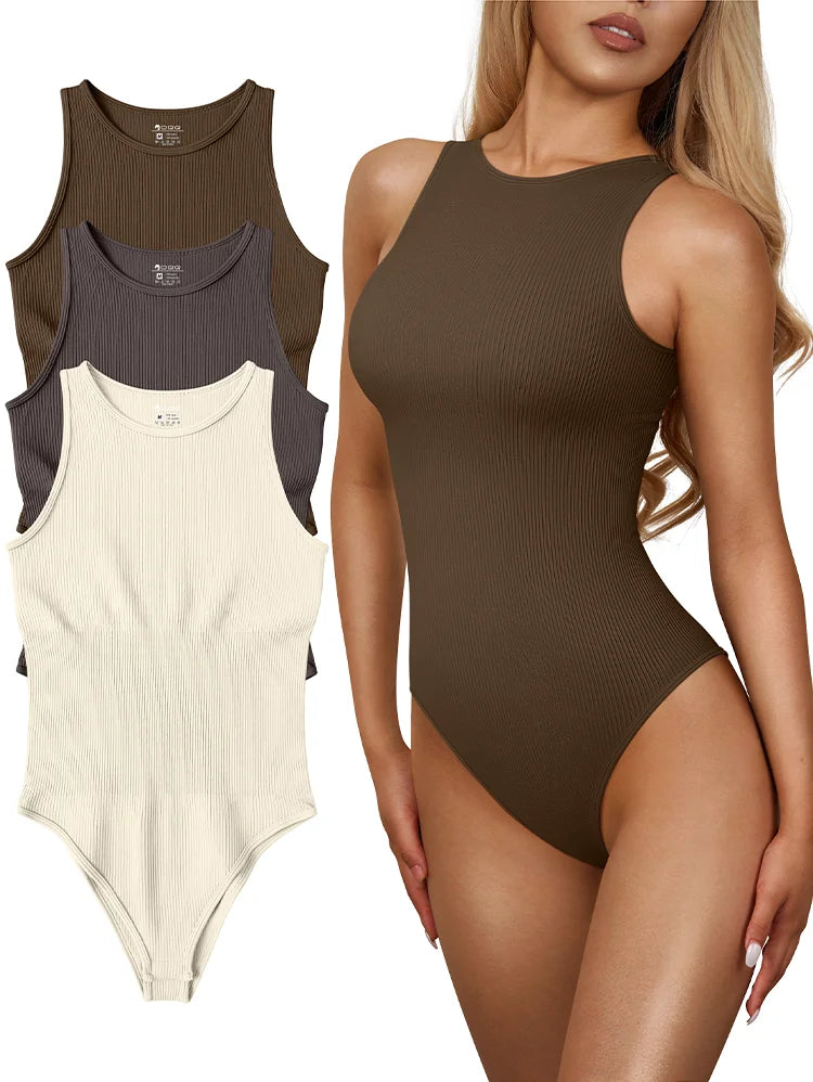Body Sexy de cuello redondo para mujer, sin mangas, de alta elasticidad y cómodo