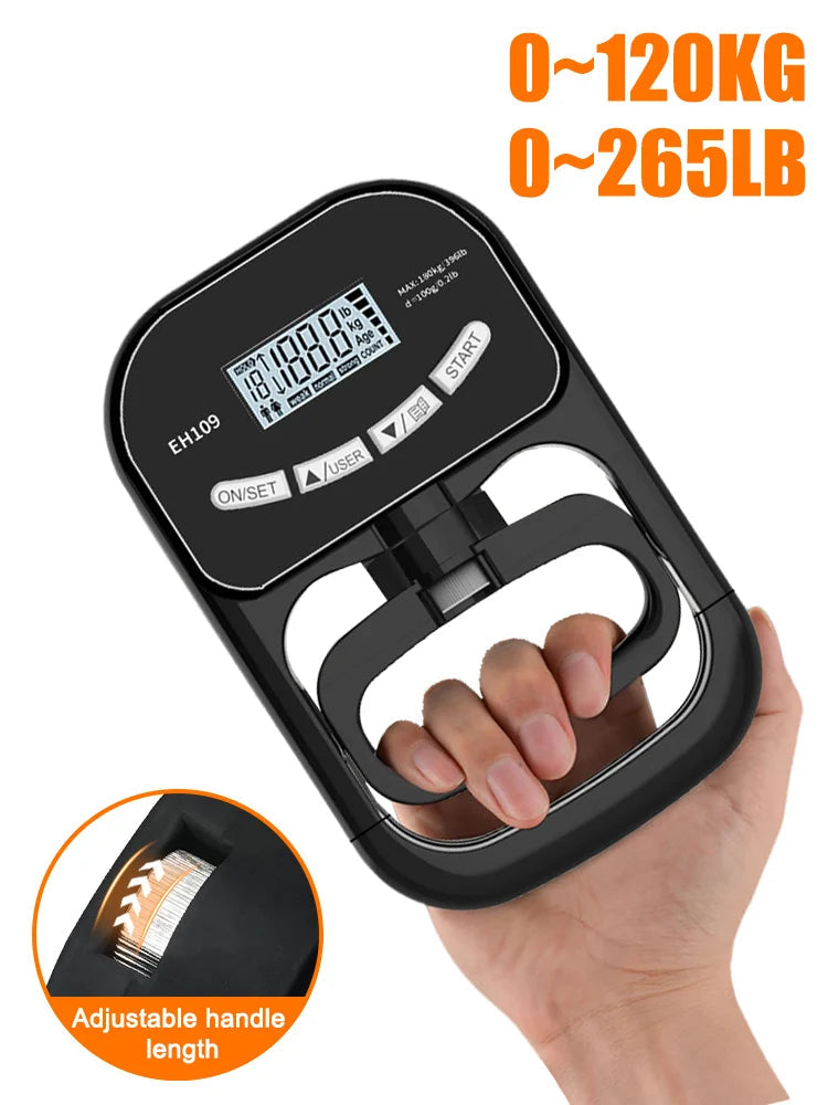 Dinamómetro digital de mano de 265 libras, entrenador de fuerza con empuñaduras, medidor electrónico, medidor, pantalla LCD USB