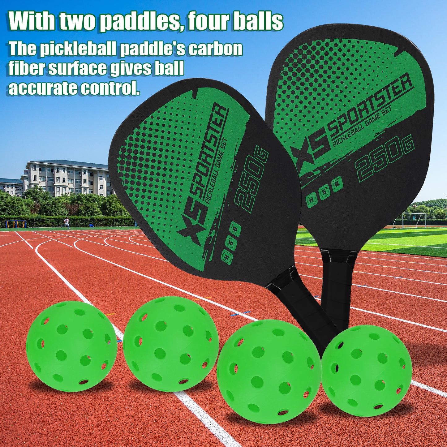 Juego de palas de pickleball (2 raquetas y 4 pelotas de pickleball)
