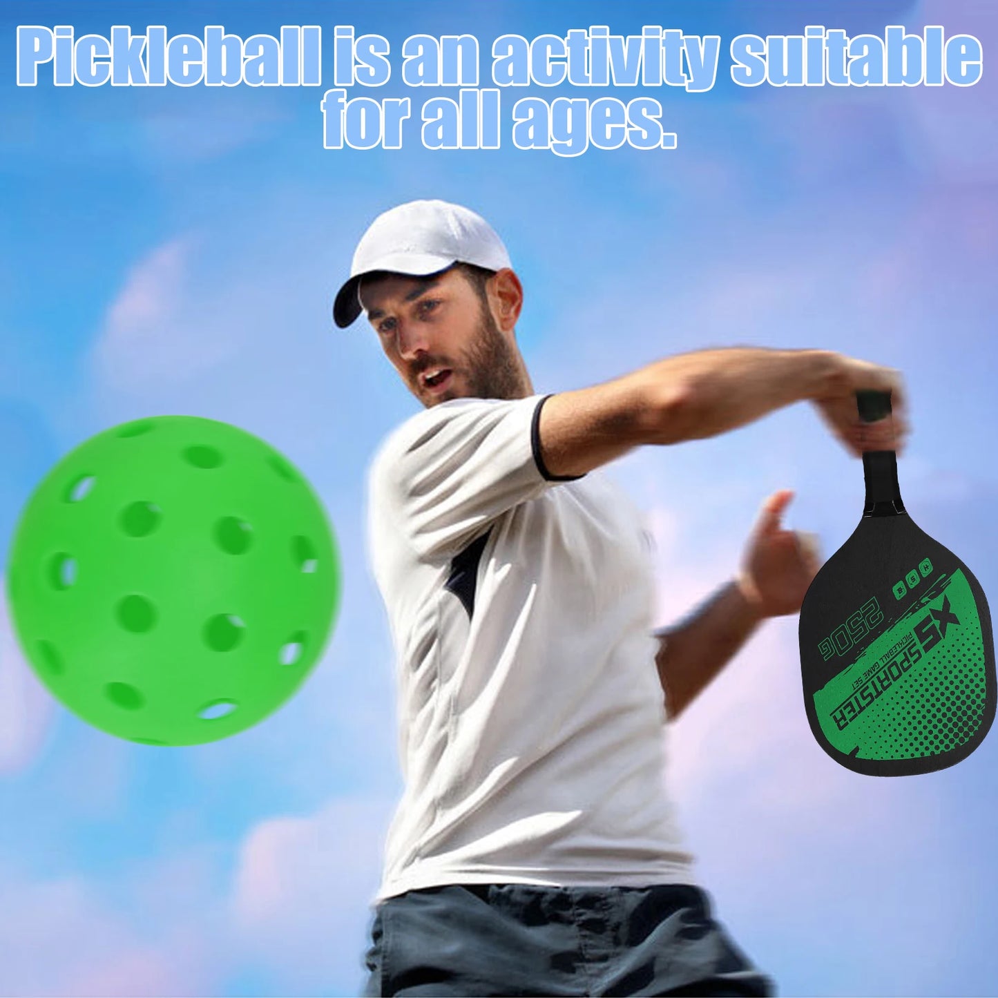 Juego de palas de pickleball (2 raquetas y 4 pelotas de pickleball)