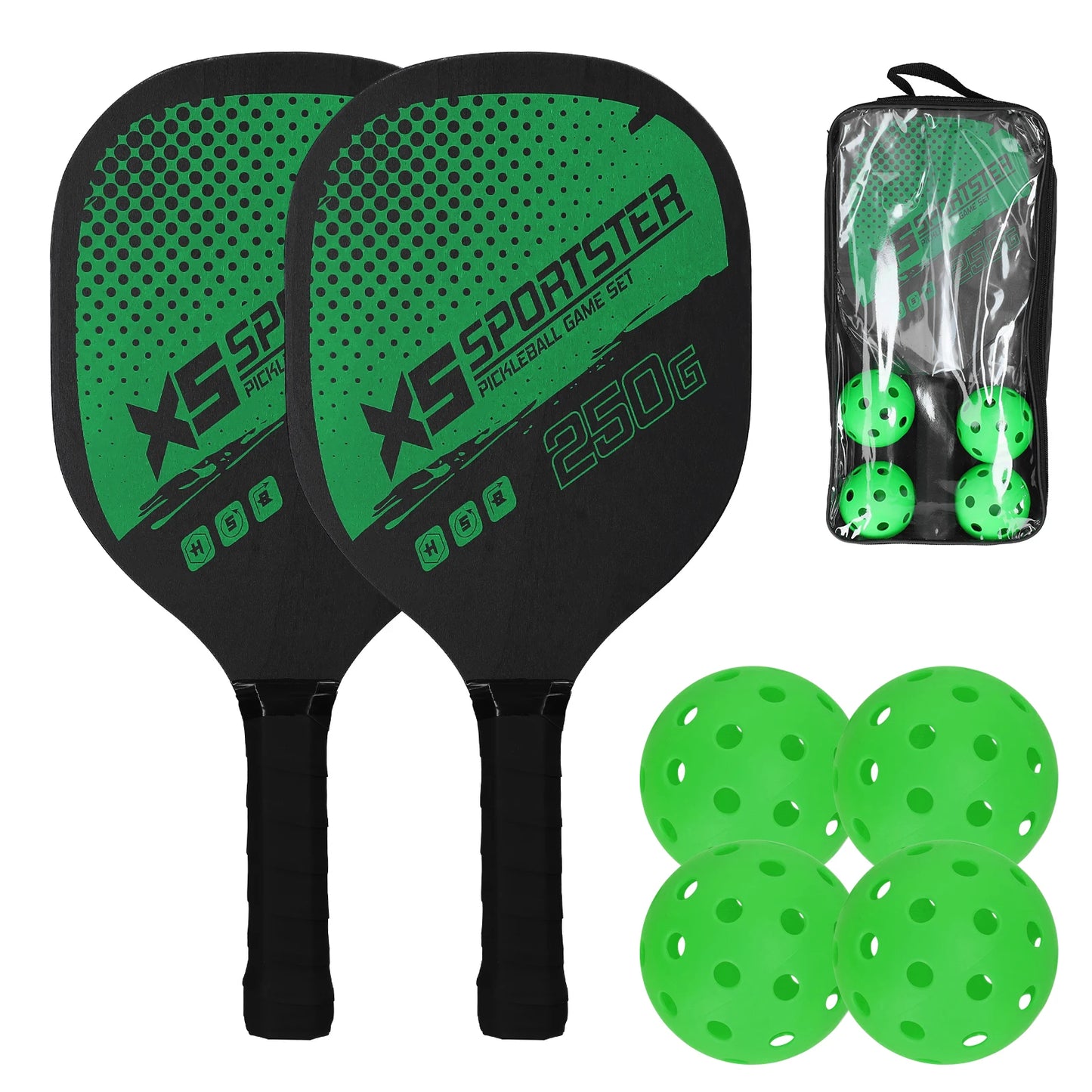 Juego de palas de pickleball (2 raquetas y 4 pelotas de pickleball)