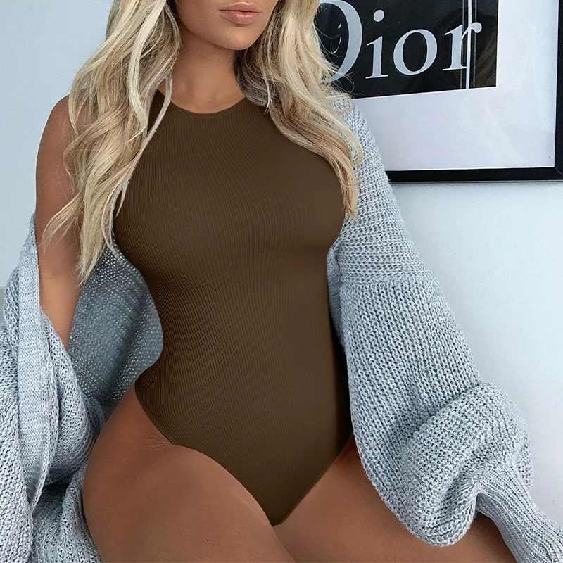 Body Sexy de cuello redondo para mujer, sin mangas, de alta elasticidad y cómodo