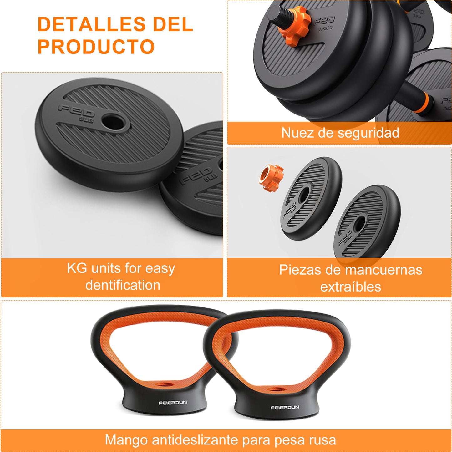 Juego de mancuernas y pesas ajustables, kit de ejercicios multiusos 6 en 1