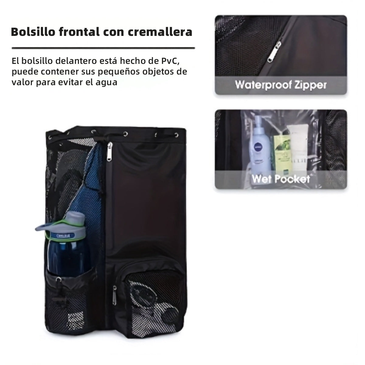 Mochila de natación con bolsa impermeable y cordón de malla
