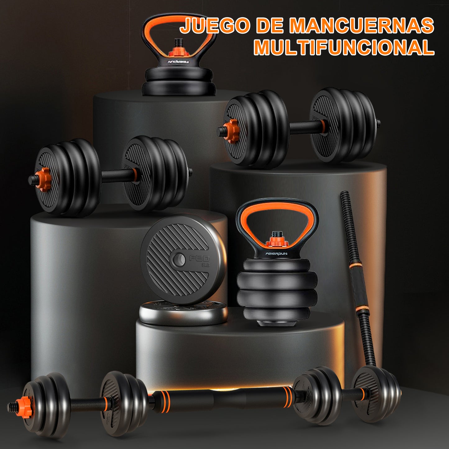 Juego de mancuernas y pesas ajustables, kit de ejercicios multiusos 6 en 1