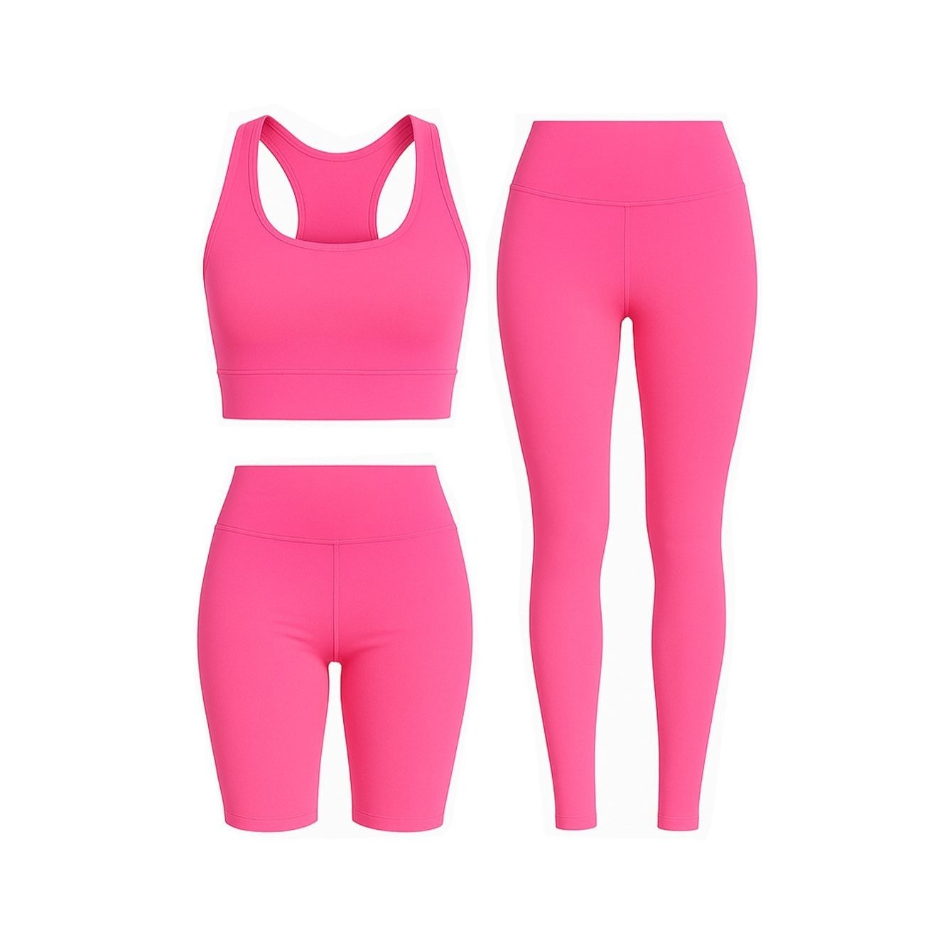 Conjunto deportivo 3 en 1 para mujer: top, leggings y shorts