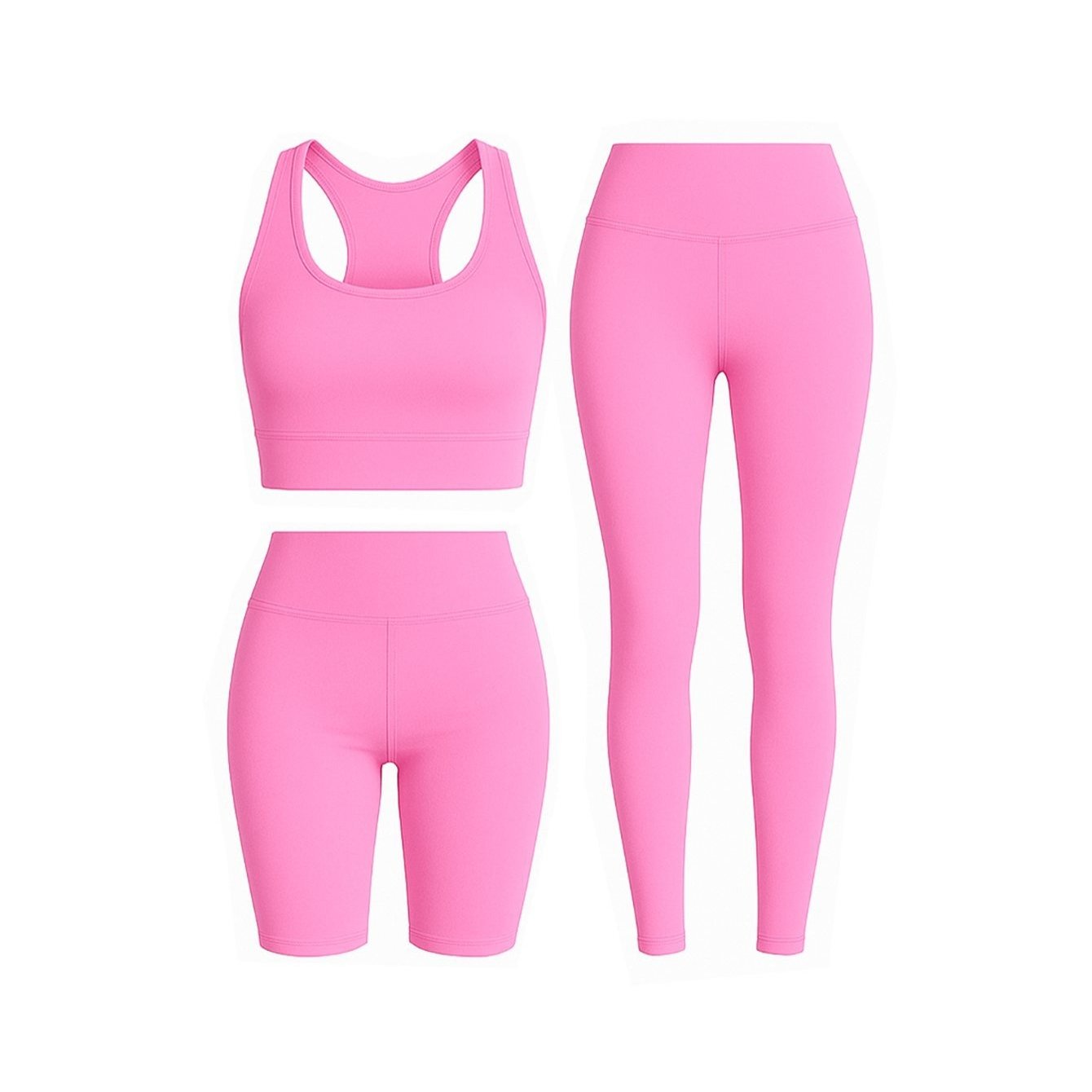 Conjunto deportivo 3 en 1 para mujer: top, leggings y shorts