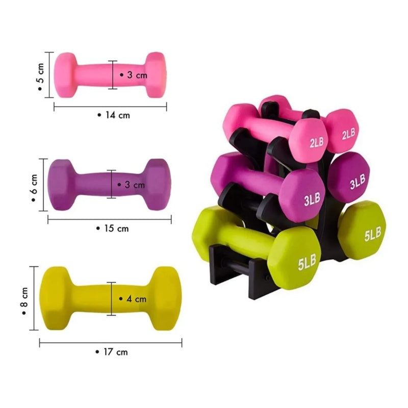 Set de 6 mancuernas de neopreno para ejercicios de 2, 3 y 5 libras
