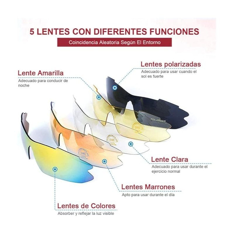 Gafas de sol deportivas polarizadas unisex, con 5 lentes intercambiables