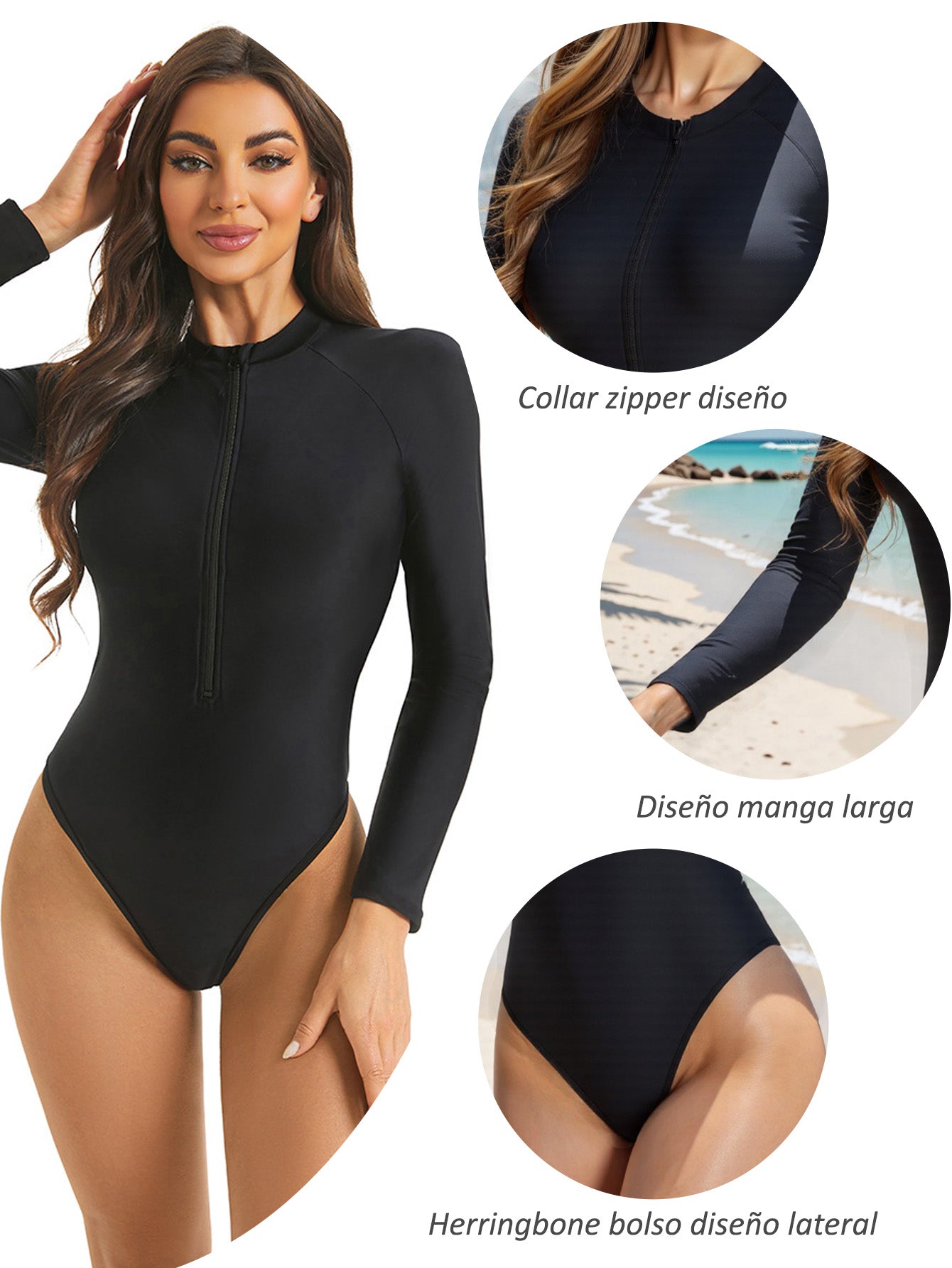 Traje de baño de una pieza para mujer de poliéster liso con almohadillas extraíbles