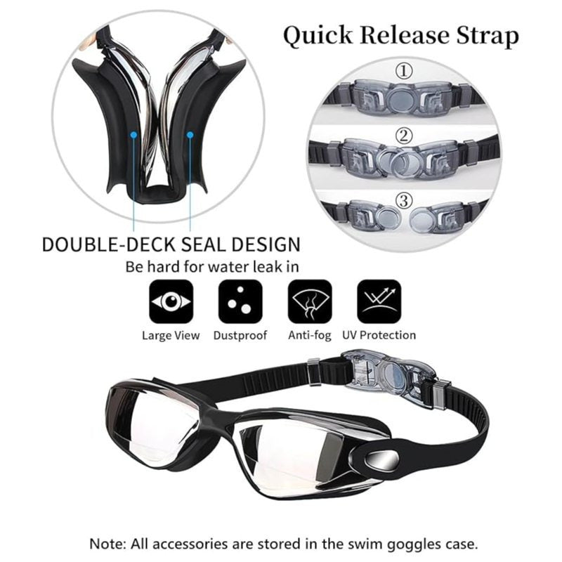 Gafas de natación antifugas con clip nasal, tapones para los oídos, gorro de natación y estuche Unisex