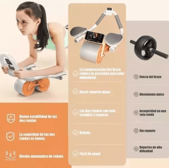 Rueda abdominal automática con rebote y soporte para codos