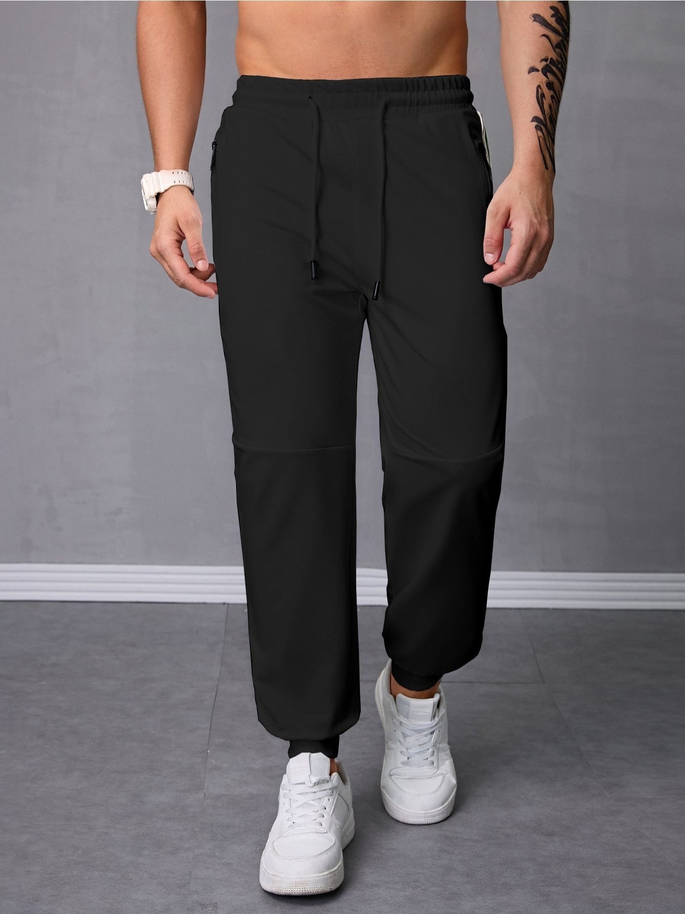 Pantalones deportivos para hombre con cordón y bolsillos con cierre