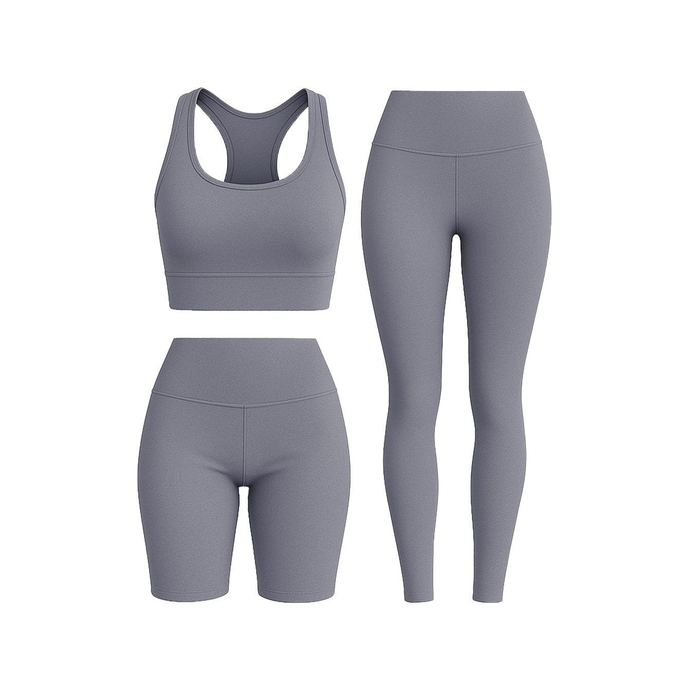 Conjunto deportivo 3 en 1 para mujer: top, leggings y shorts