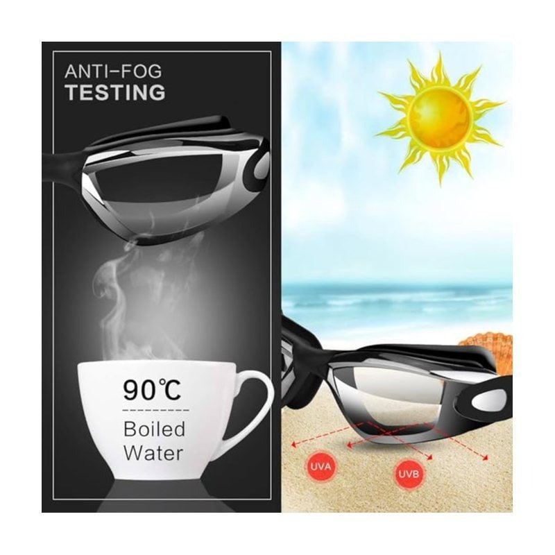 Gafas de natación antifugas con clip nasal, tapones para los oídos, gorro de natación y estuche Unisex