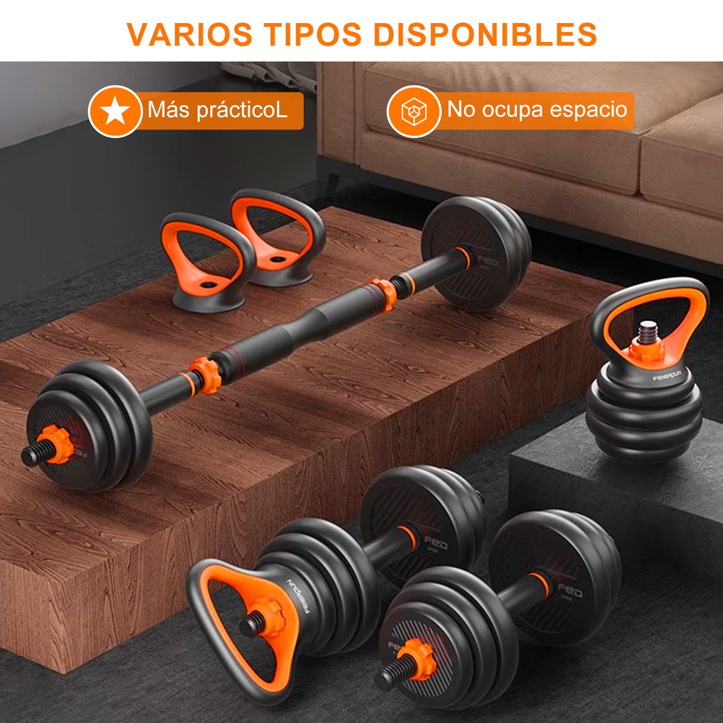 Juego de mancuernas y pesas ajustables, kit de ejercicios multiusos 6 en 1