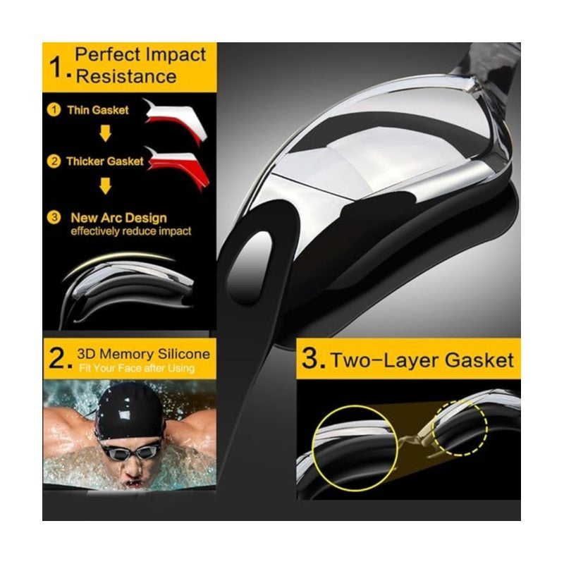 Gafas de natación antifugas con clip nasal, tapones para los oídos, gorro de natación y estuche Unisex