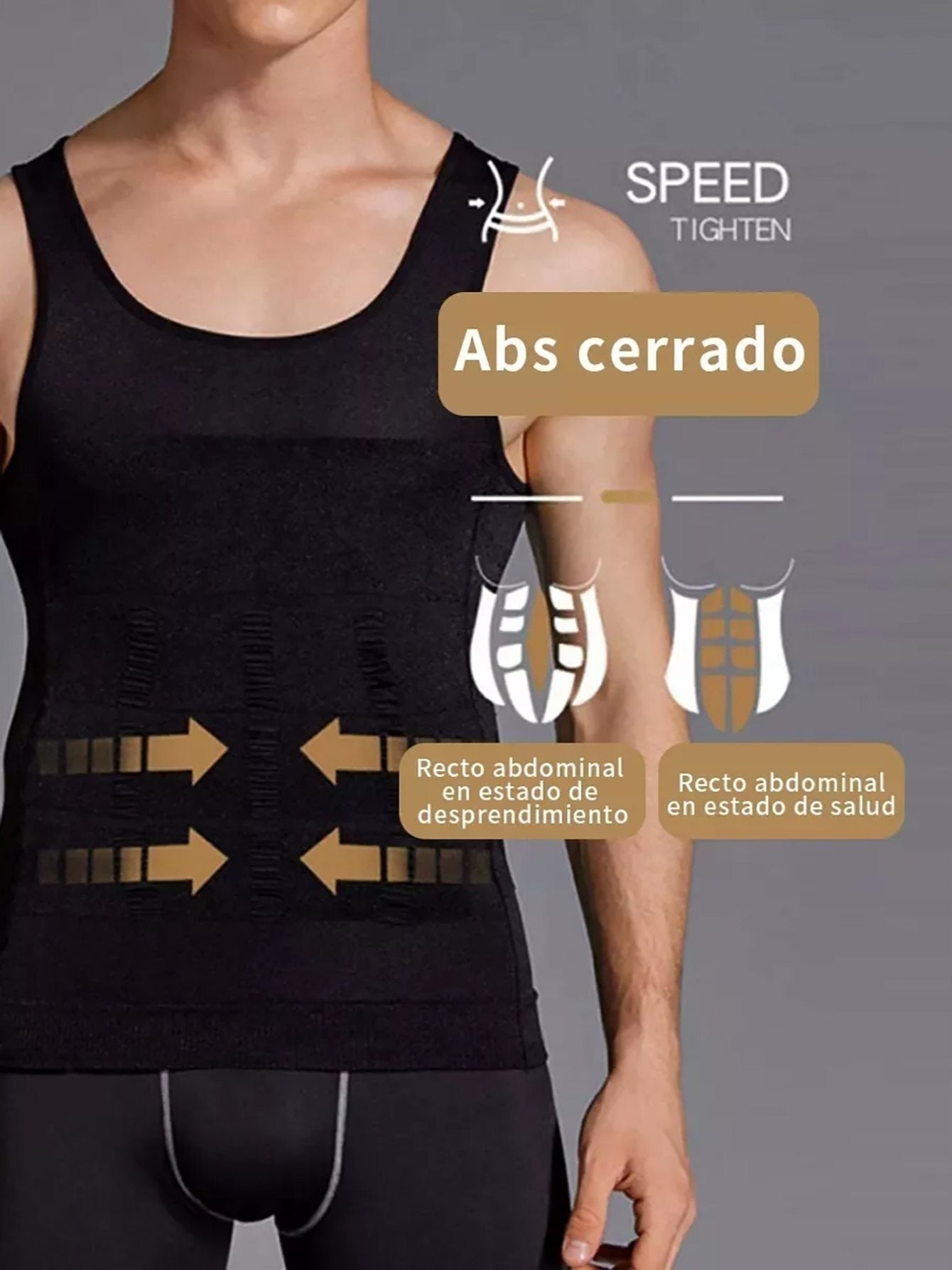 Camiseta reductora para hombre, de compresión para corregir la postura y controlar el abdomen