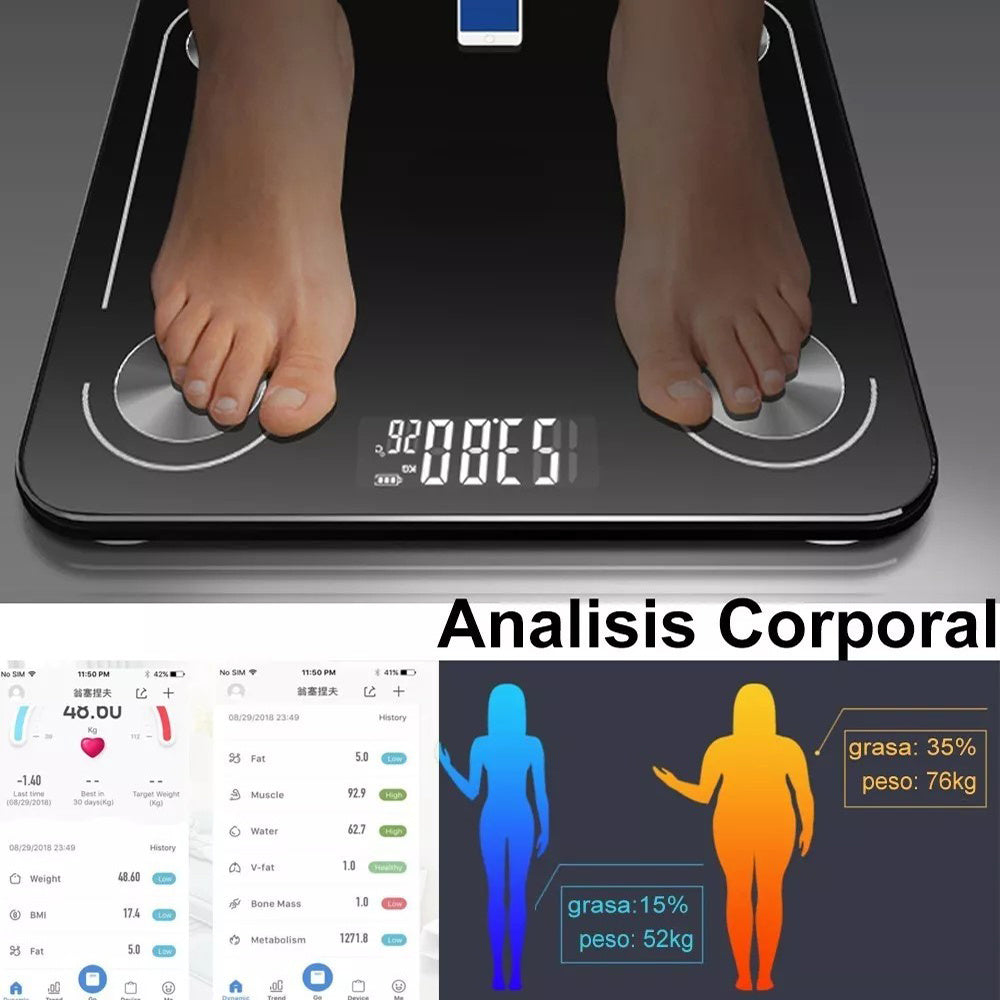 Báscula corporal digital con registro de datos en la aplicación