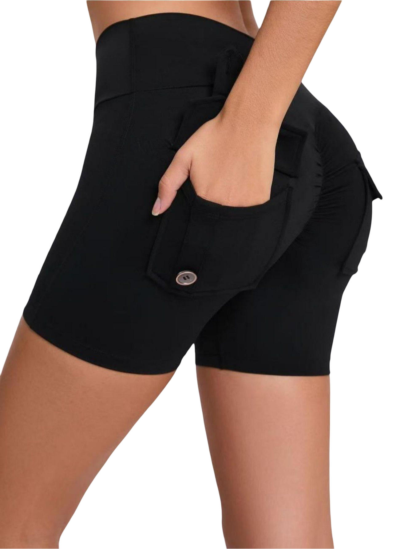 High-waisted sports shorts with push-up effect and pockets