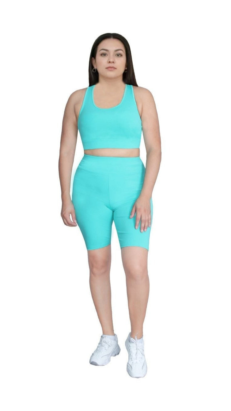 Conjunto deportivo 3 en 1 para mujer: top, leggings y shorts