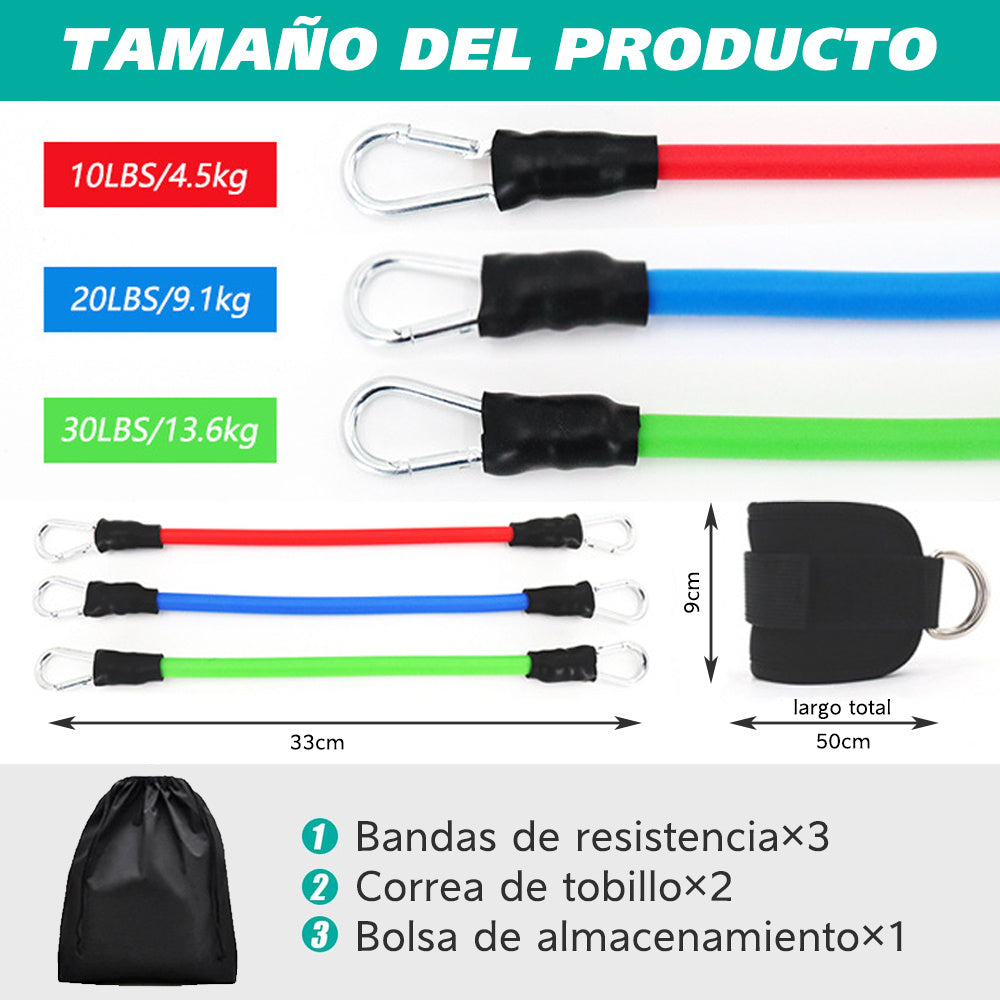 Bandas de resistencia, equipo de entrenamiento de piernas y glúteos con muñequeras