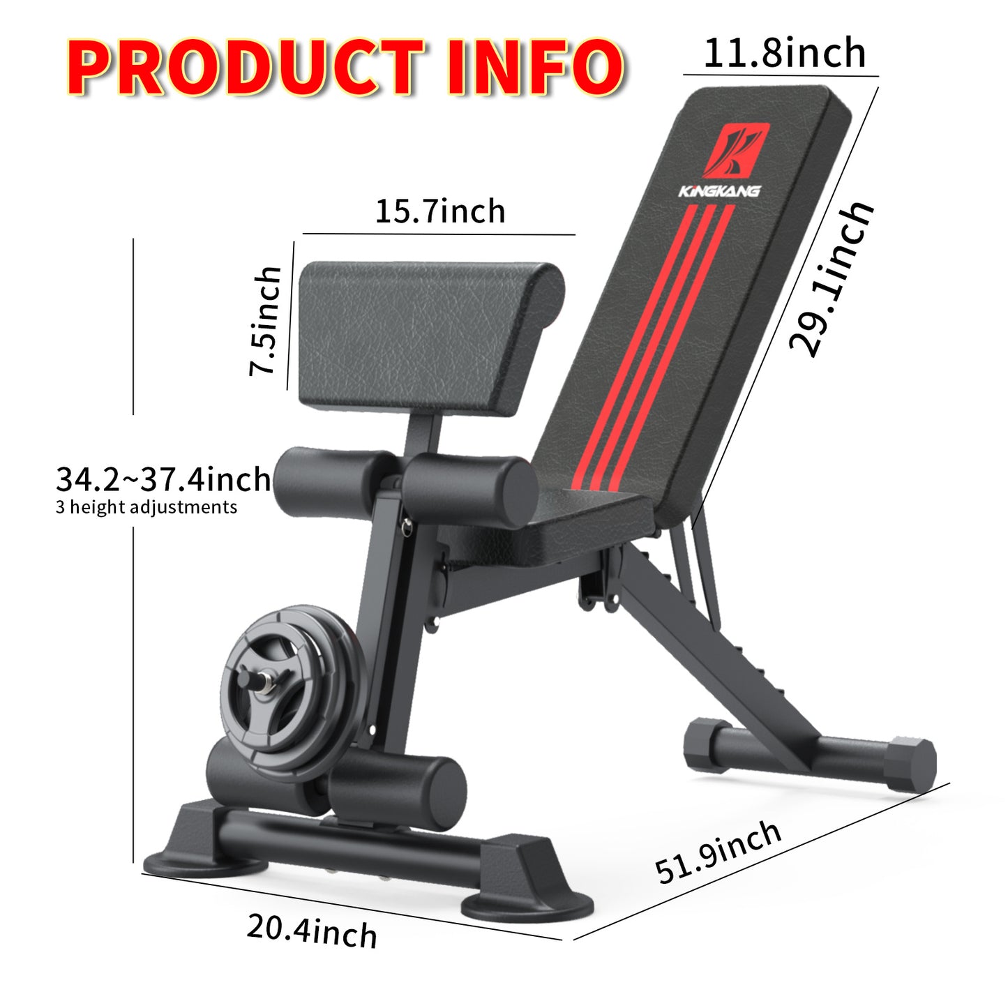 Banco de gimnasio plegable ajustable multiposición, de hierro