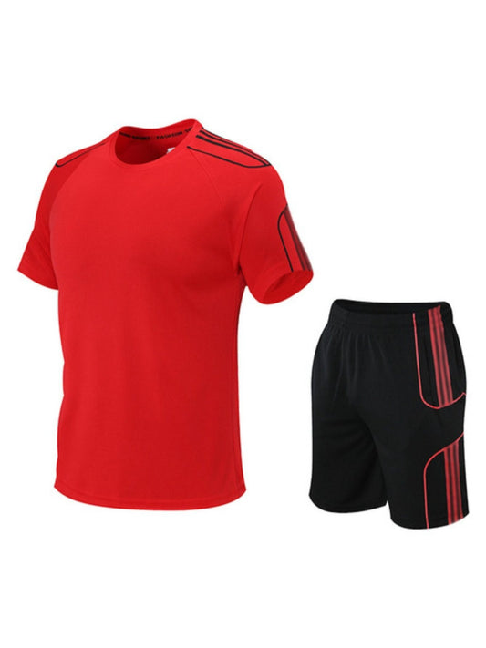 Conjunto de camiseta de manga corta para hombre, secado rápido, poliéster y cuello redondo