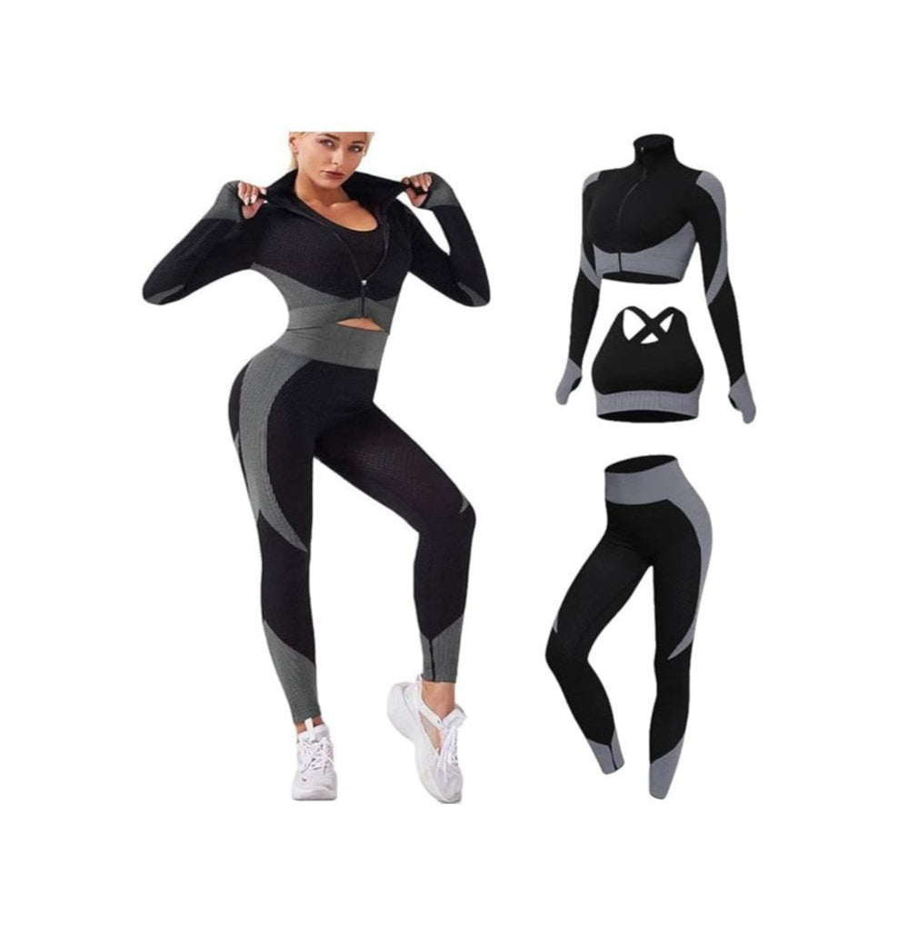 3-piece sports set for women, (Leggings, Sports bra and Sweatshirt)