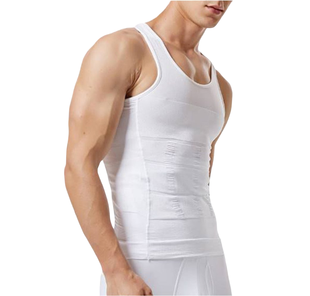 Camiseta de compresión abdominal para hombre, estilo básico, cuello redondo de tela suave