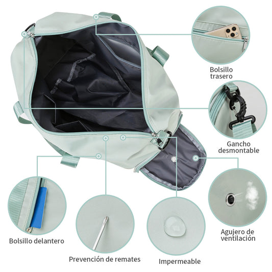 Bolsa de gimnasio Unisex, diseño impermeable con múltiples compartimentos