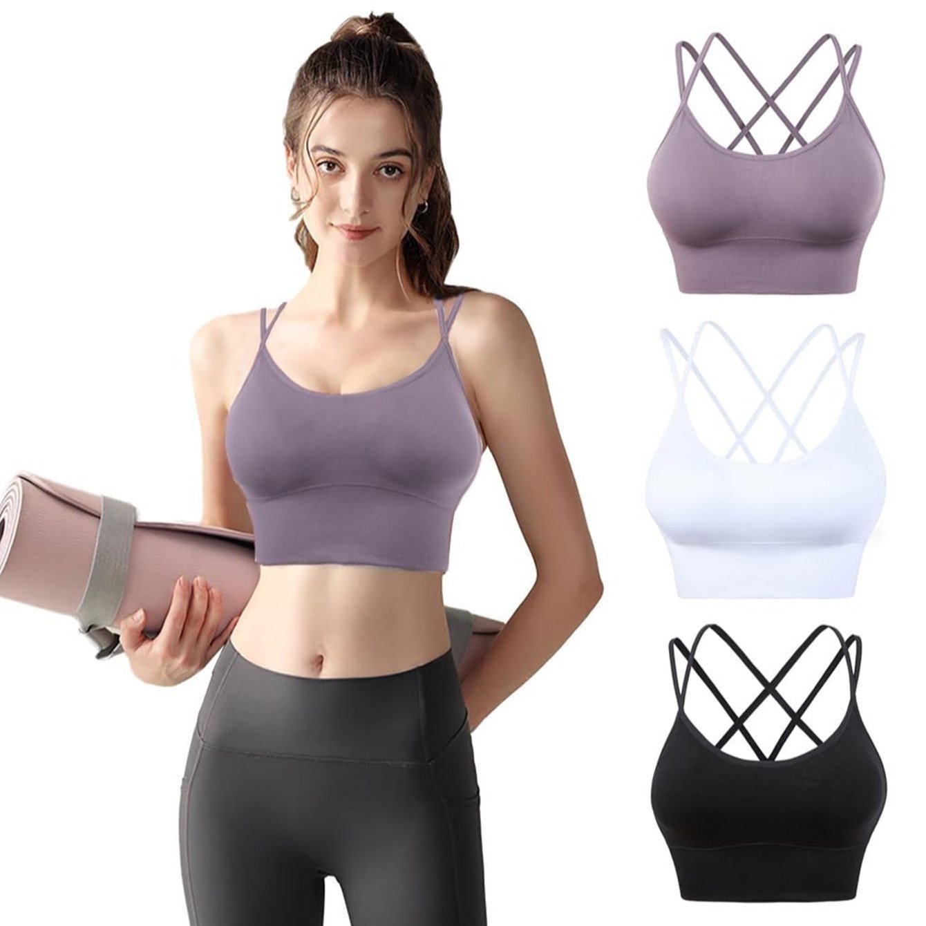3 Sports Tops with Crossover Straps