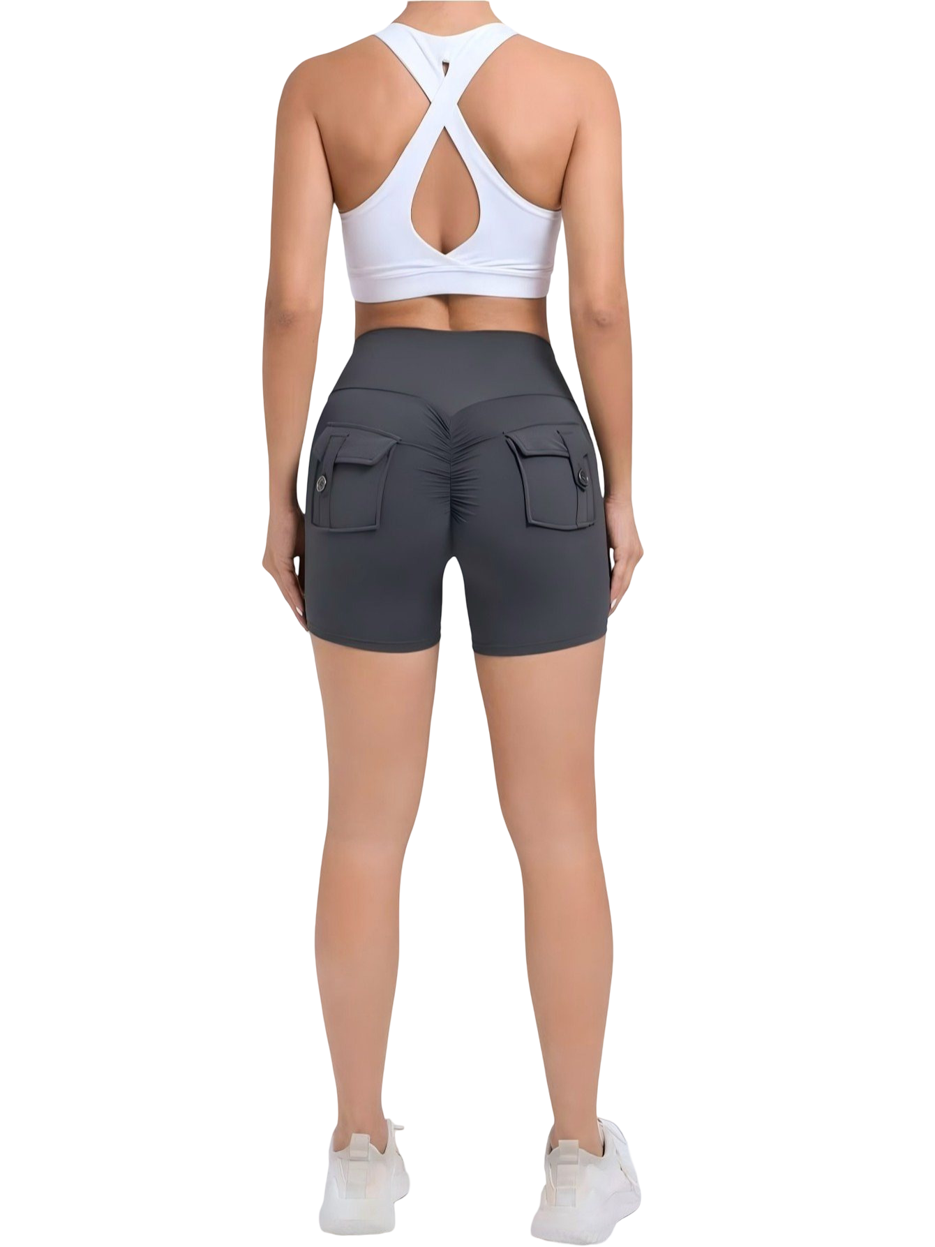 High-waisted sports shorts with push-up effect and pockets