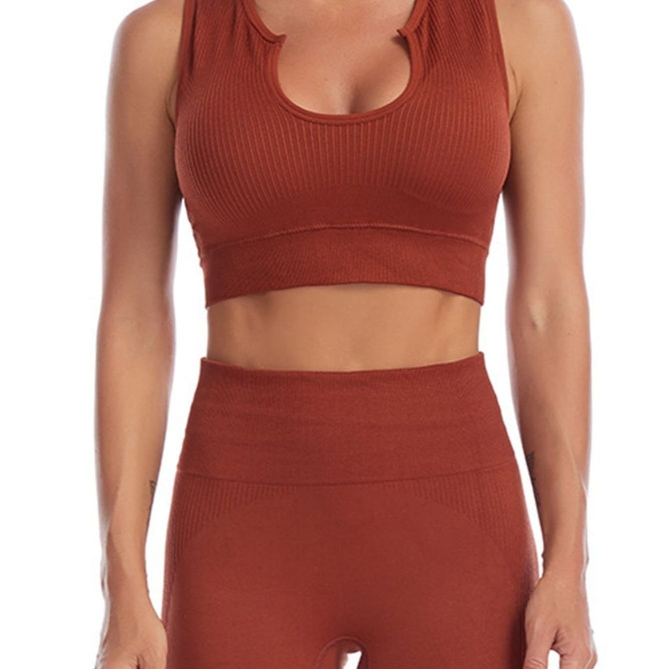 High-impact sports set with push-up bra and high-waist shorts
