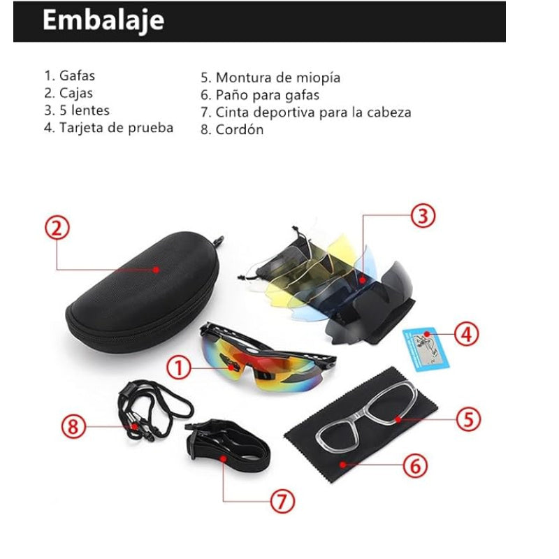 Gafas de sol polarizadas deportivas de ciclismo unisex, con 5 lentes intercambiables