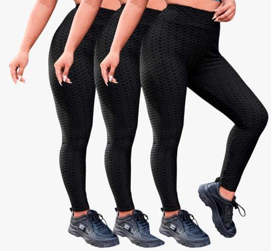 Leggings elásticos para mujer con textura de panal, cintura ancha y corte ajustado