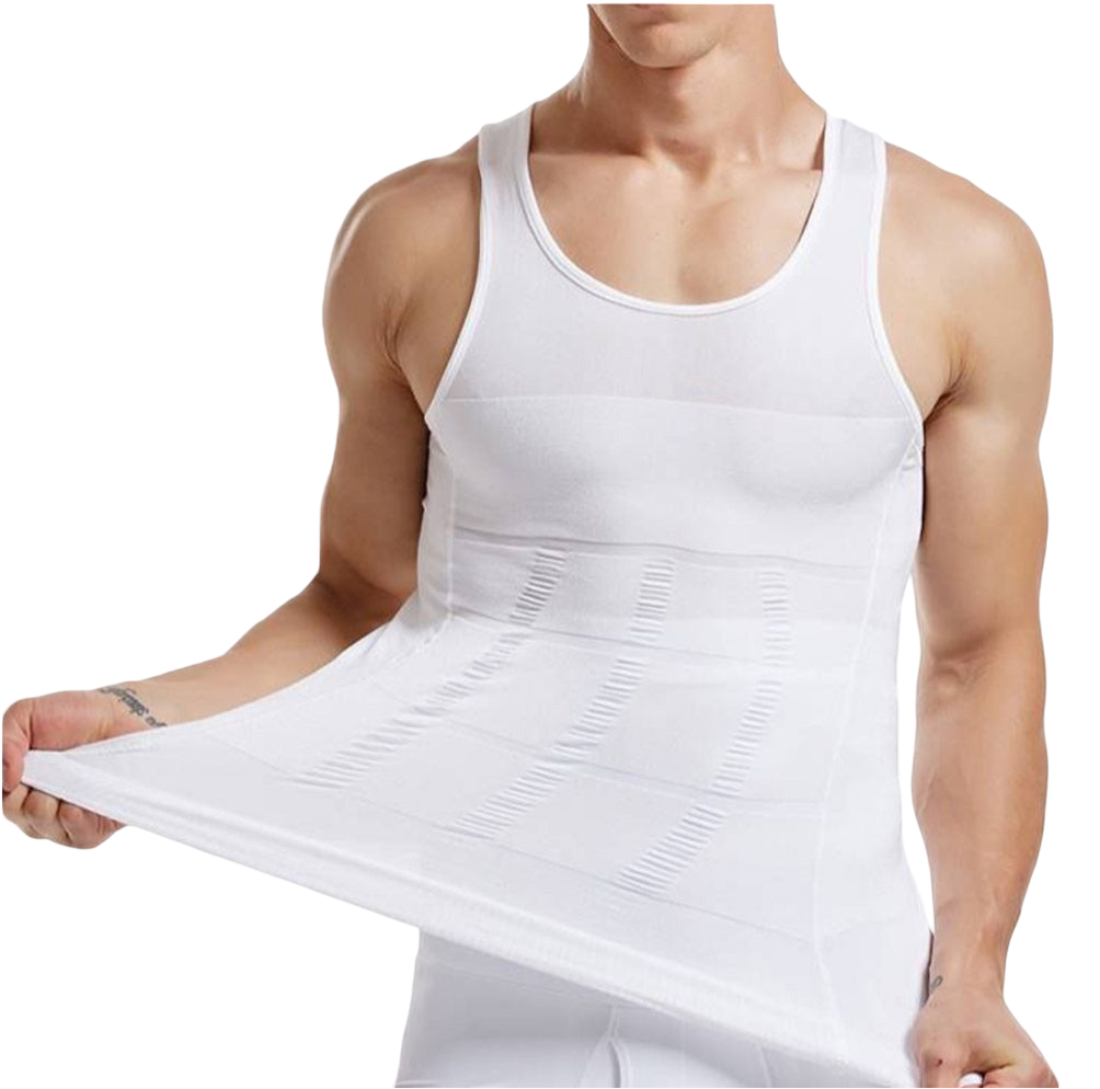 Camiseta de compresión abdominal para hombre, estilo básico, cuello redondo de tela suave