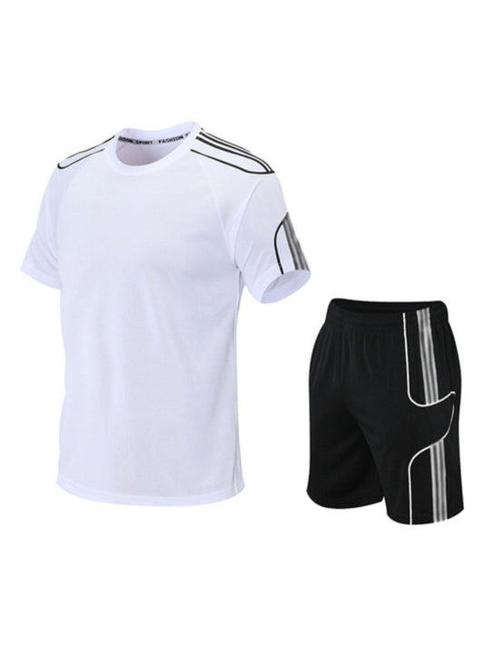 Conjunto de camiseta de manga corta para hombre, secado rápido, poliéster y cuello redondo