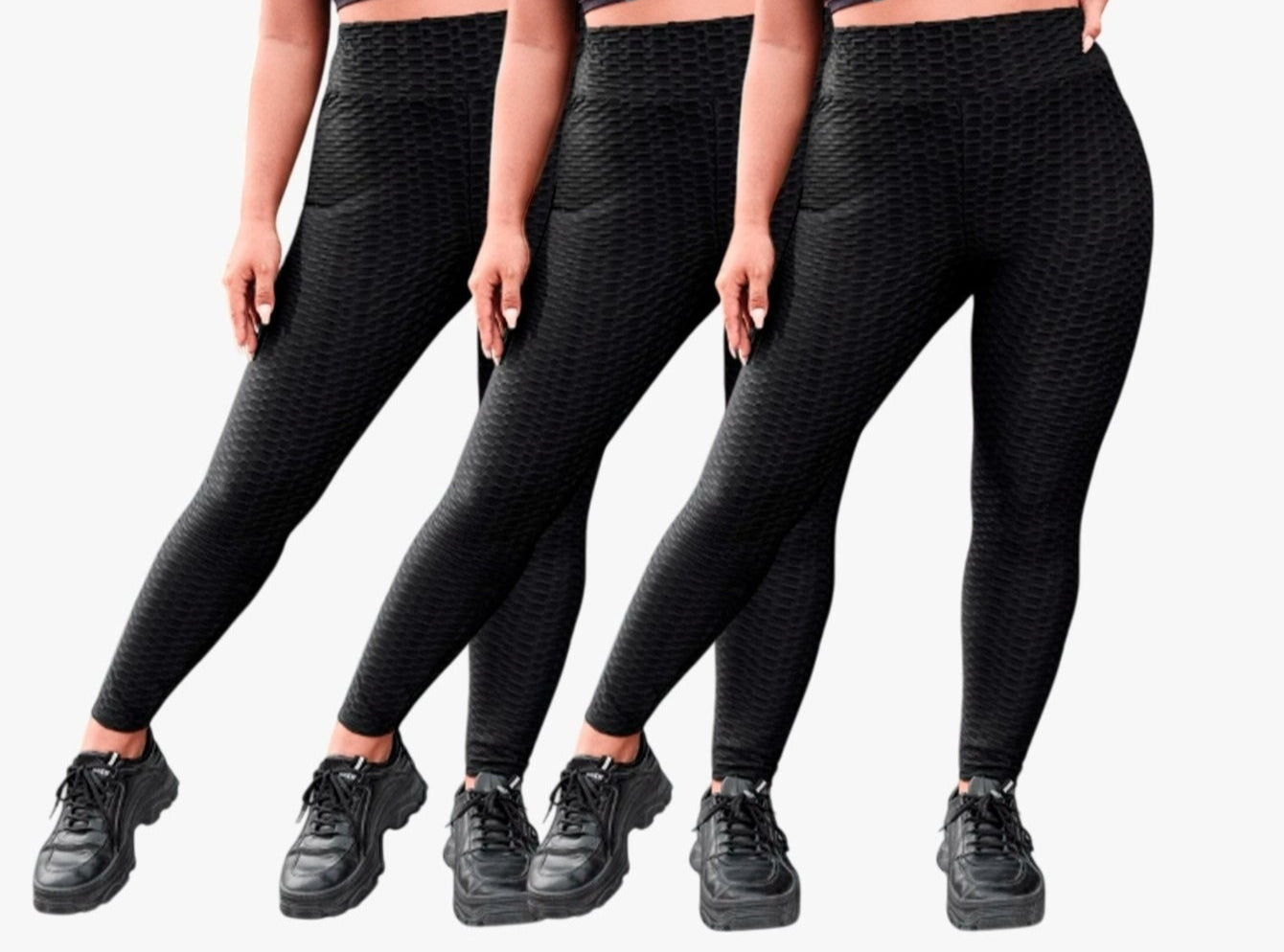 Leggings elásticos para mujer con textura de panal, cintura ancha y corte ajustado