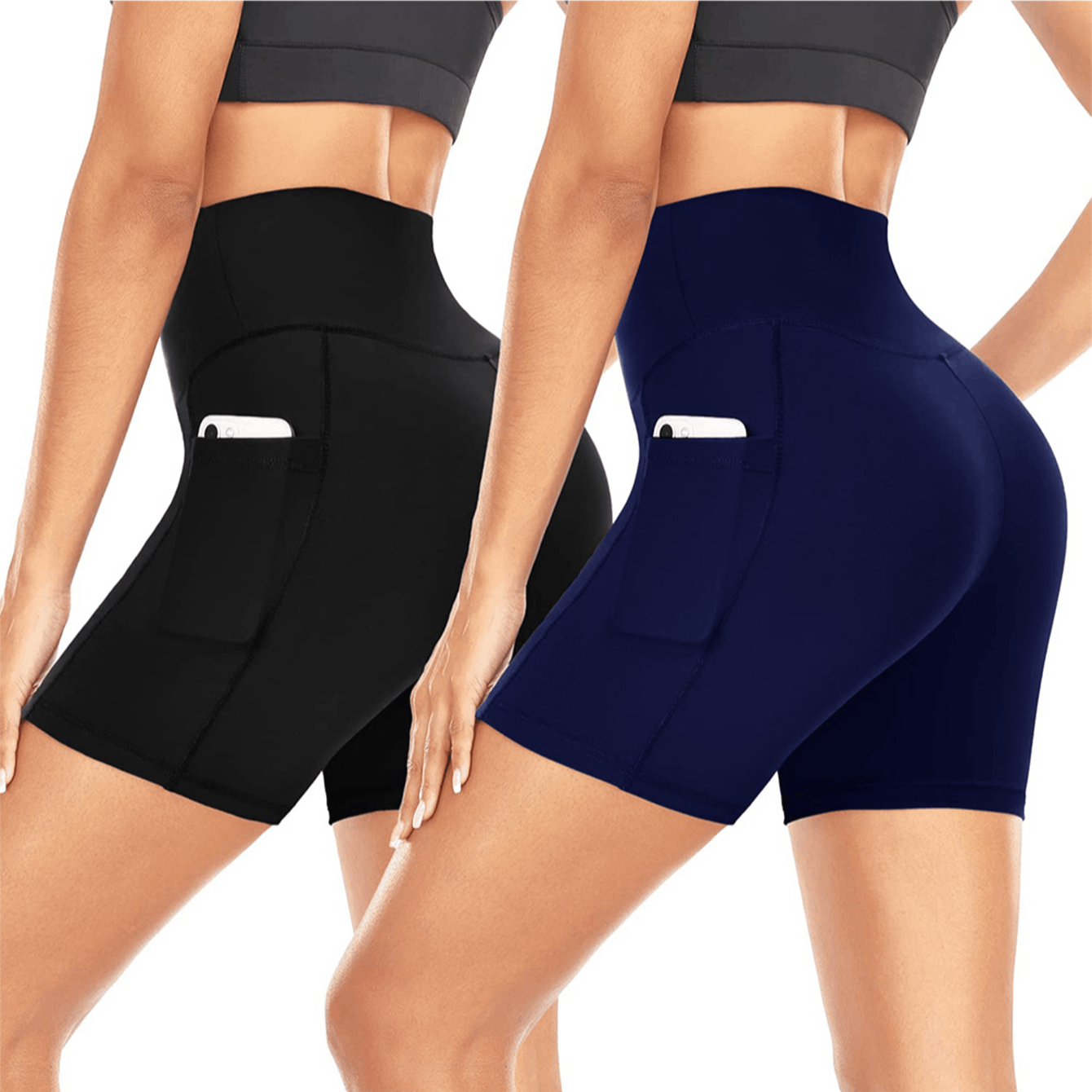 2 High-waisted athletic shorts with pockets