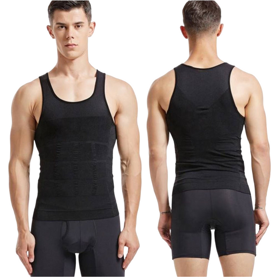 Men's abdominal compression shirt, basic style, soft fabric round neck