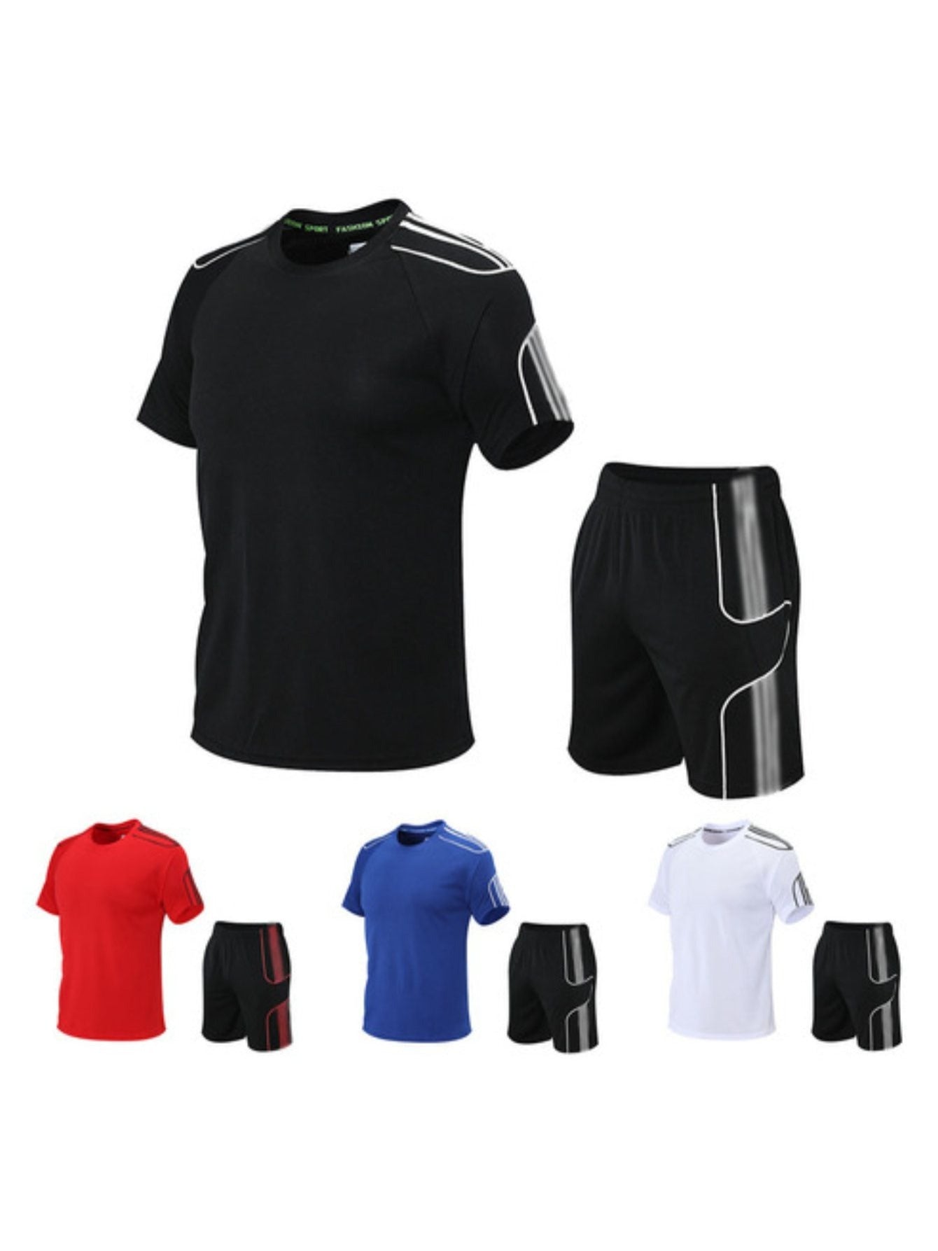 Conjunto de camiseta de manga corta para hombre, secado rápido, poliéster y cuello redondo