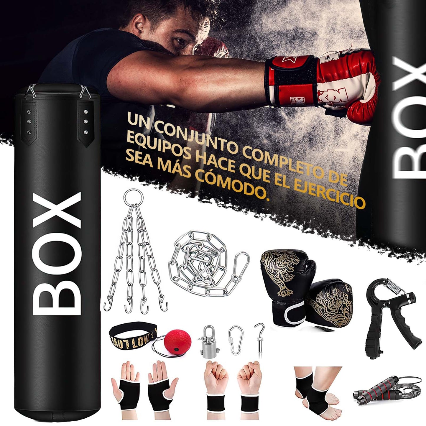 Saco de boxeo profesional con 14 piezas