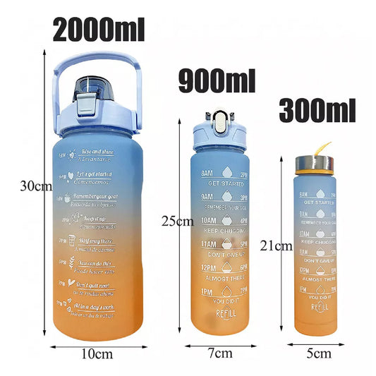 3 en 1 Botellas de agua motivacional antiderrames