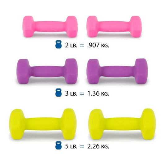 Set de 6 mancuernas de neopreno para ejercicios de 2, 3 y 5 libras